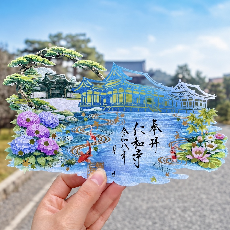 夏限定切り絵御朱印「夏、仁和寺に涼む」